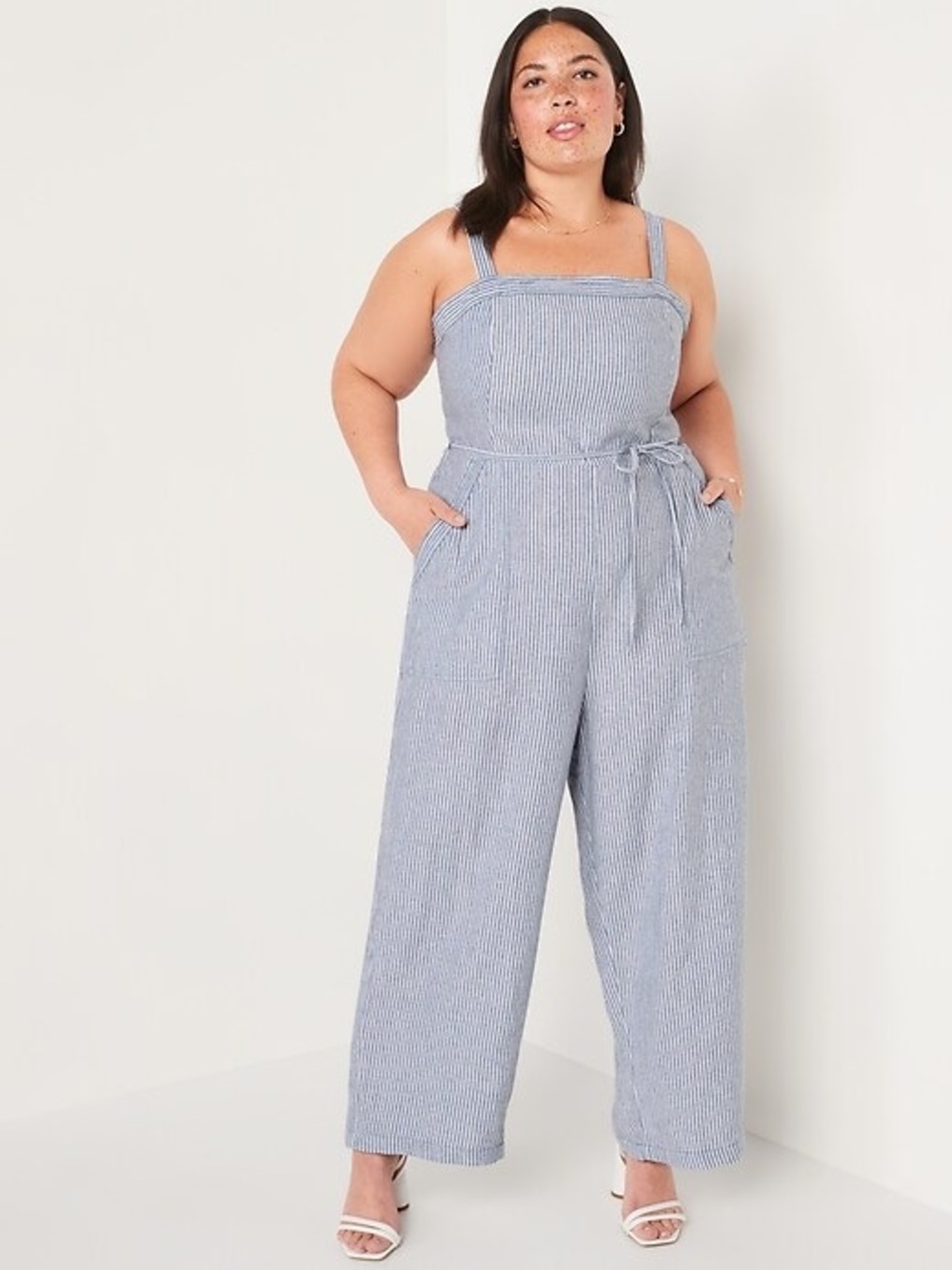 Striped Wide-Leg Linen Jumpsuit